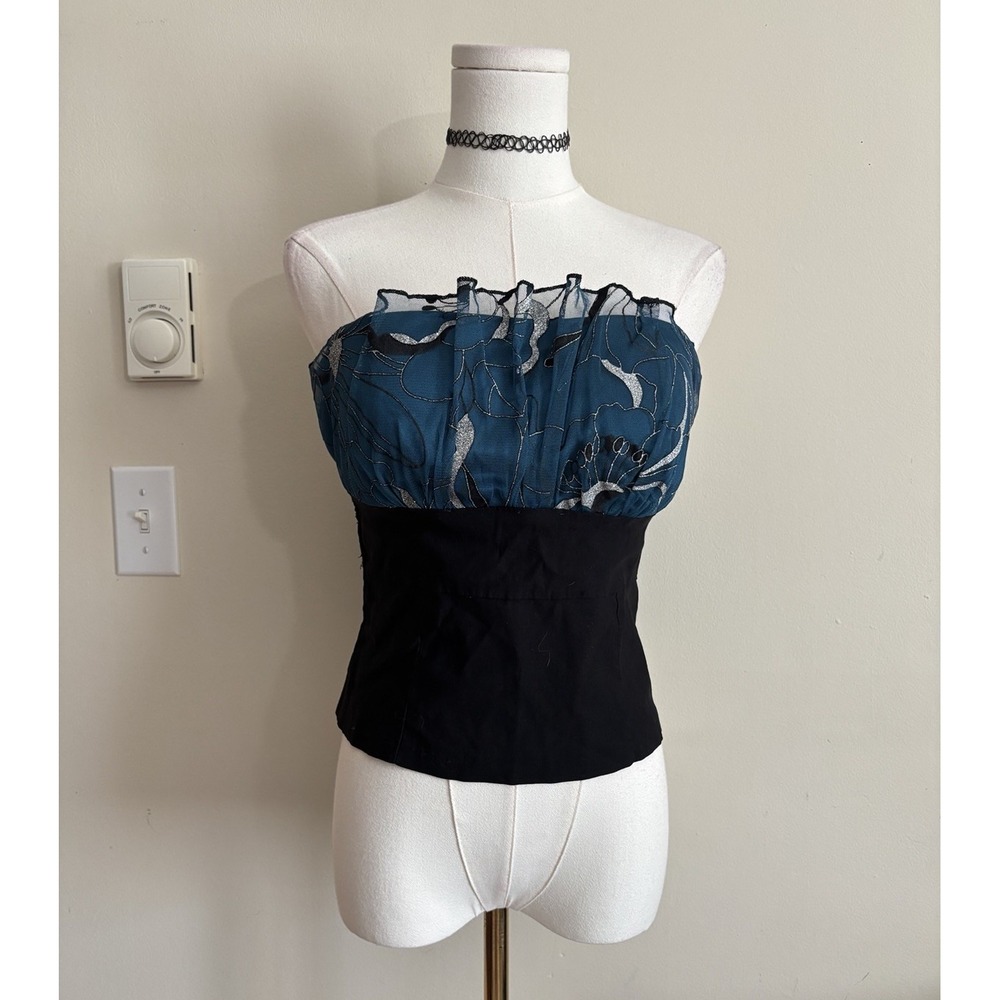 SCALA Vintage USA Going Out Party Top Sleeveless Floral Black Teal